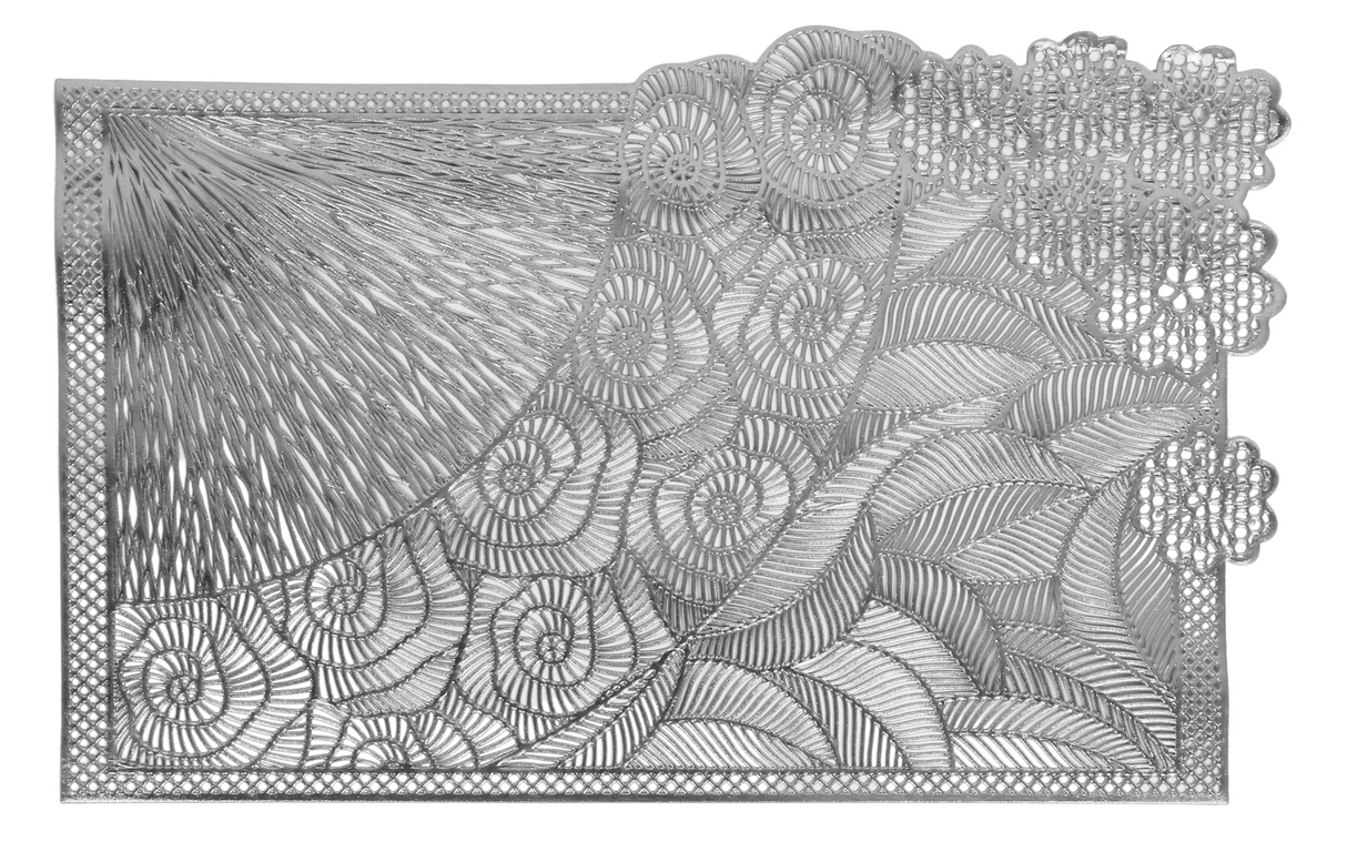 Silver Rectangular Leather Look Laser Cut Placemats - LEHADAR