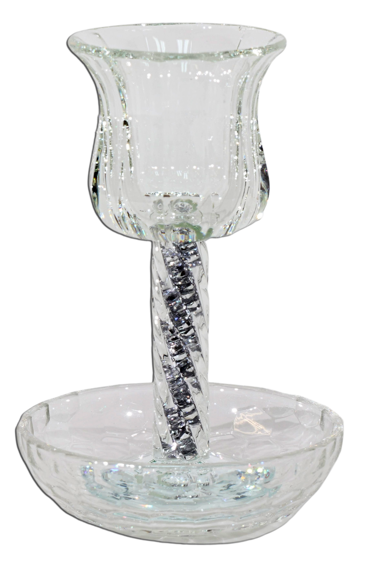 Crystal Kiddush Cup - Filling with Spiral Leg - 6" Cup 4.5" Tray - LEHADAR