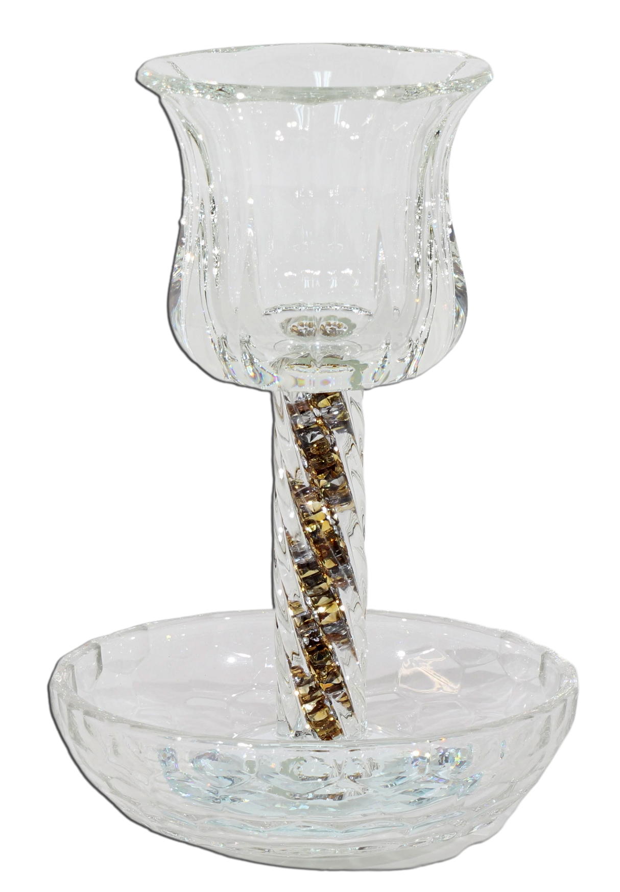 Crystal Kiddush Cup - Filling with Spiral Leg - 6" Cup 4.5" Tray - LEHADAR