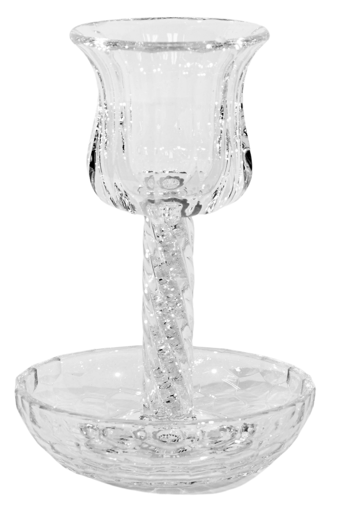 Crystal Kiddush Cup - Filling with Spiral Leg - 6" Cup 4.5" Tray - LEHADAR