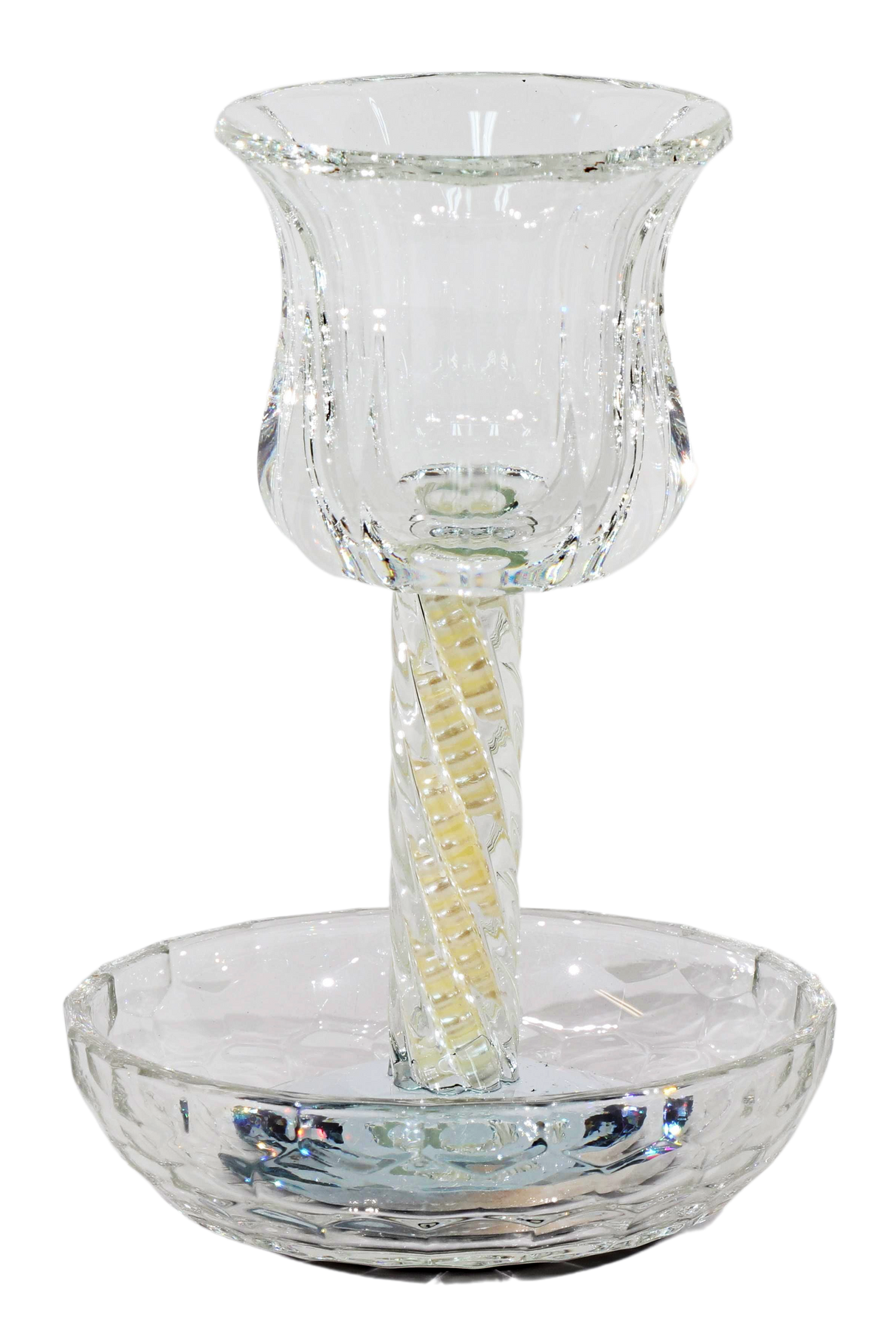 Crystal Kiddush Cup - Filling with Spiral Leg - 6" Cup 4.5" Tray - LEHADAR