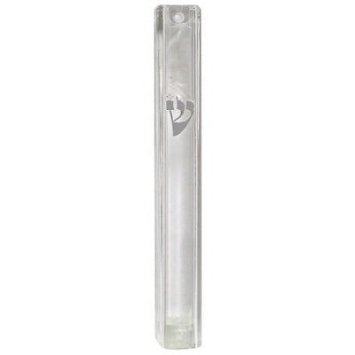 Clear Plastic Mezuzah Water Proof - Silver ''Shin 10 cm (20874) - LEHADAR