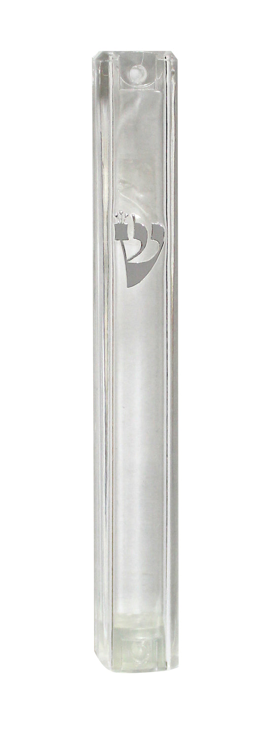 Clear Plastic Mezuzah Water Proof Silver Shin - 20 Cm - LEHADAR