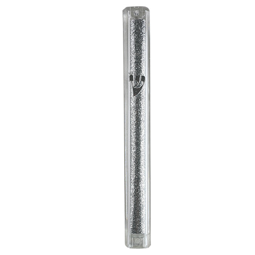 Plastic Mezuzah 15 Cm- Clear With Silver Stones - LEHADAR