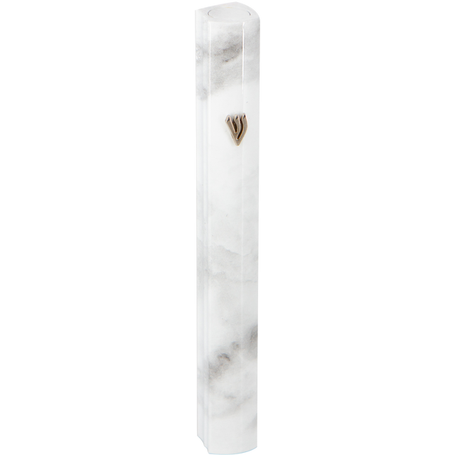 Aluminum Mezuzah 3D Painted -White Marvel - LEHADAR