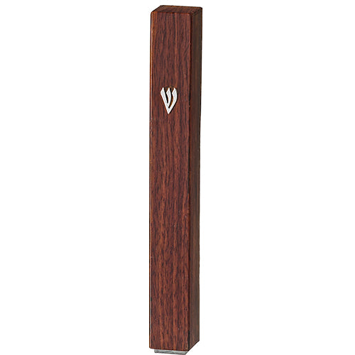 Plastic Mezuzah with Rubber Cork 15 cm - Brown Wood Design - LEHADAR