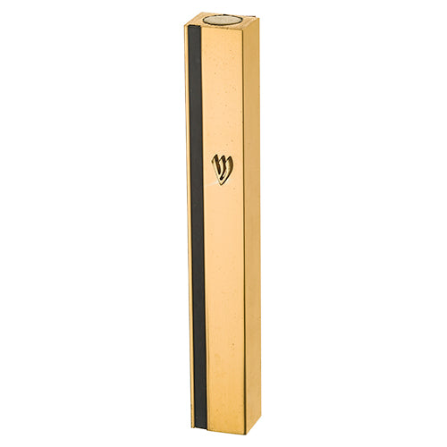 Aluminum Mezuzah 15 cm- Gold with Metal SHIN & Black Stripe - LEHADAR