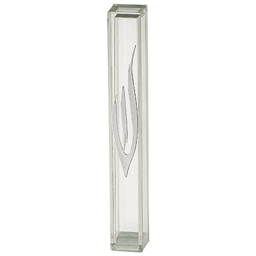 Transparent Plastic Mezuzah 12 cm - Silver SHIN with Rubber Cork - LEHADAR