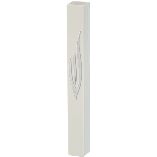 White Plastic Mezuzah 15 cm - Silver SHIN with Rubber Cork - LEHADAR