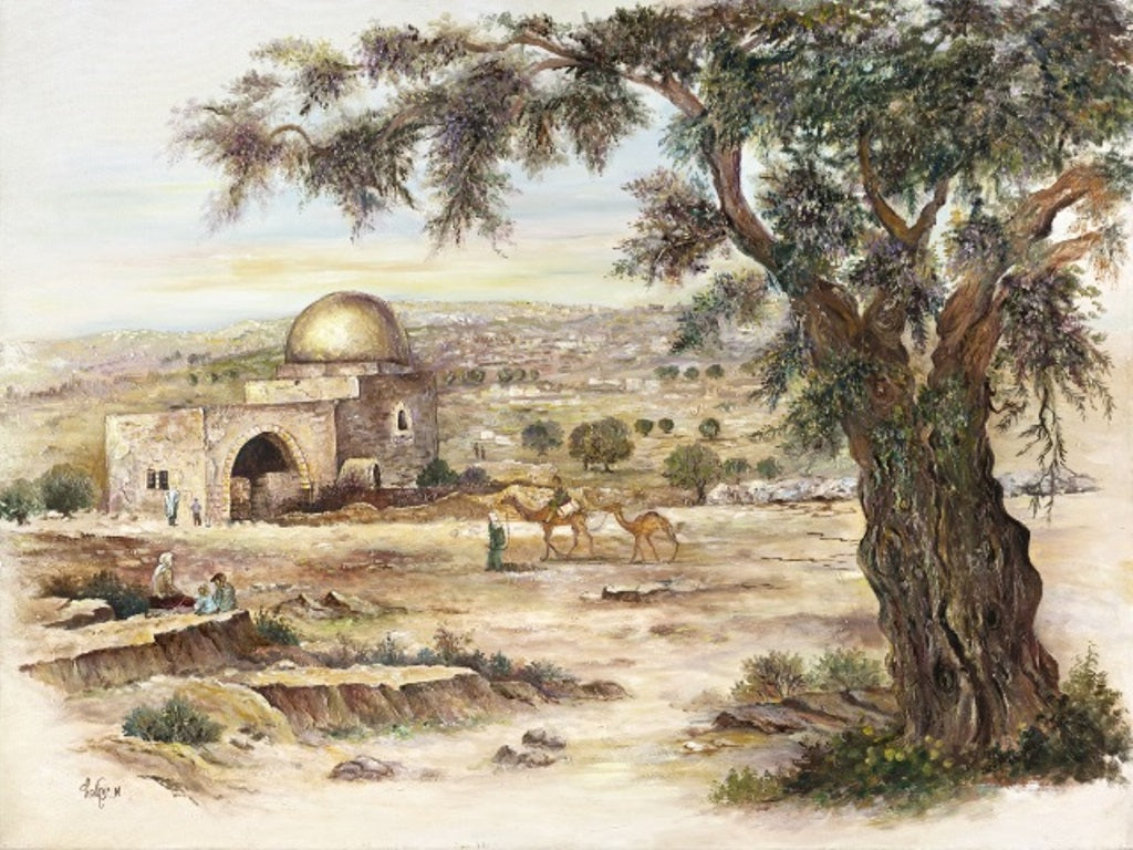 Sukkah Mural Decoration X Large Fabric' Kever Rachel ' print 4'7X 10 - LEHADAR