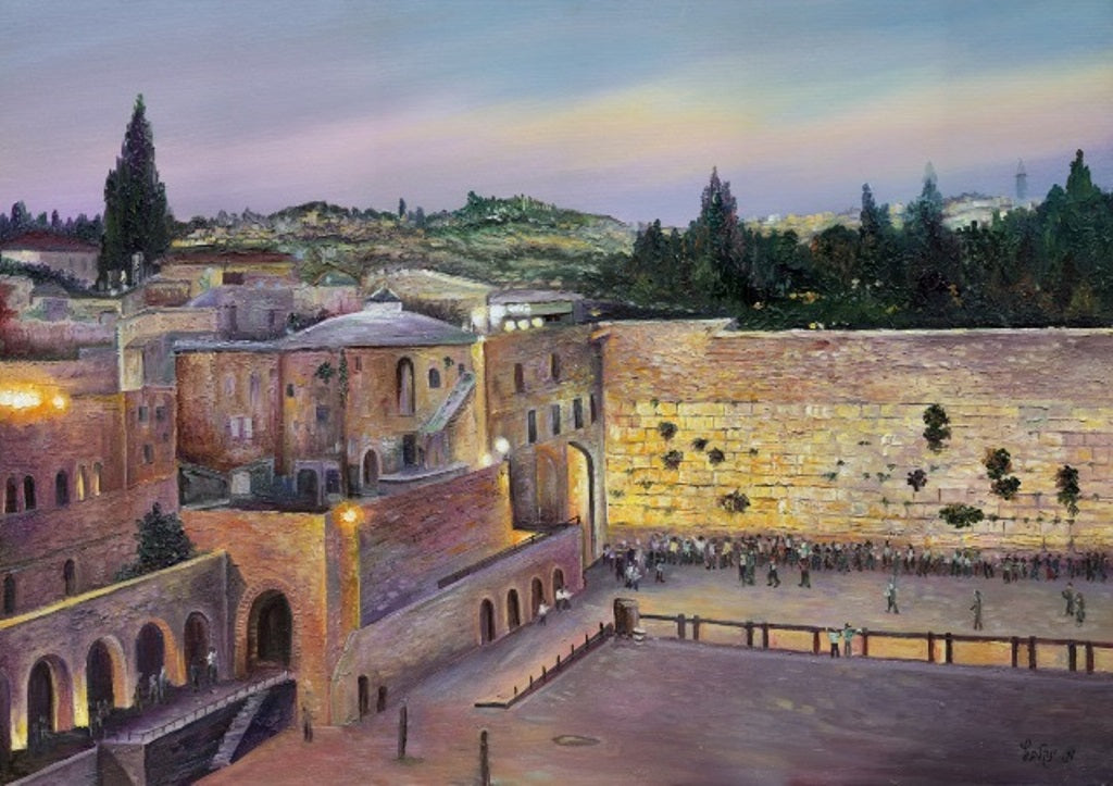 Sukkah Mural Decoration X Large on fabric 'The Kotel' print 4'7X 10 - LEHADAR
