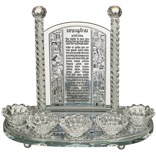 Crystal Candlesticks 5 Candles With Laser Cut Metal Plaque 25 Cm - Candle Lighting - LEHADAR