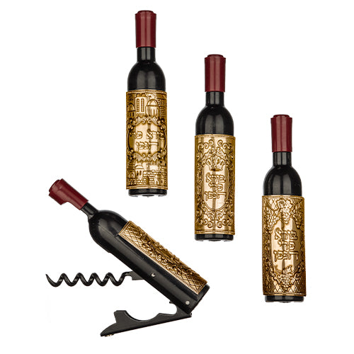 Wine Bottle Shape Cork Opener With Shabbos gold Plate - LEHADAR