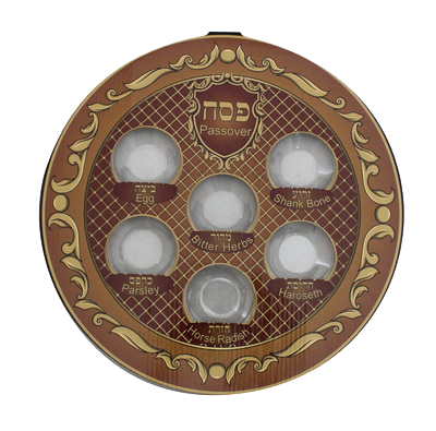 Carton With Plastic Passover Plate 32 Cm- Brown Colors - LEHADAR