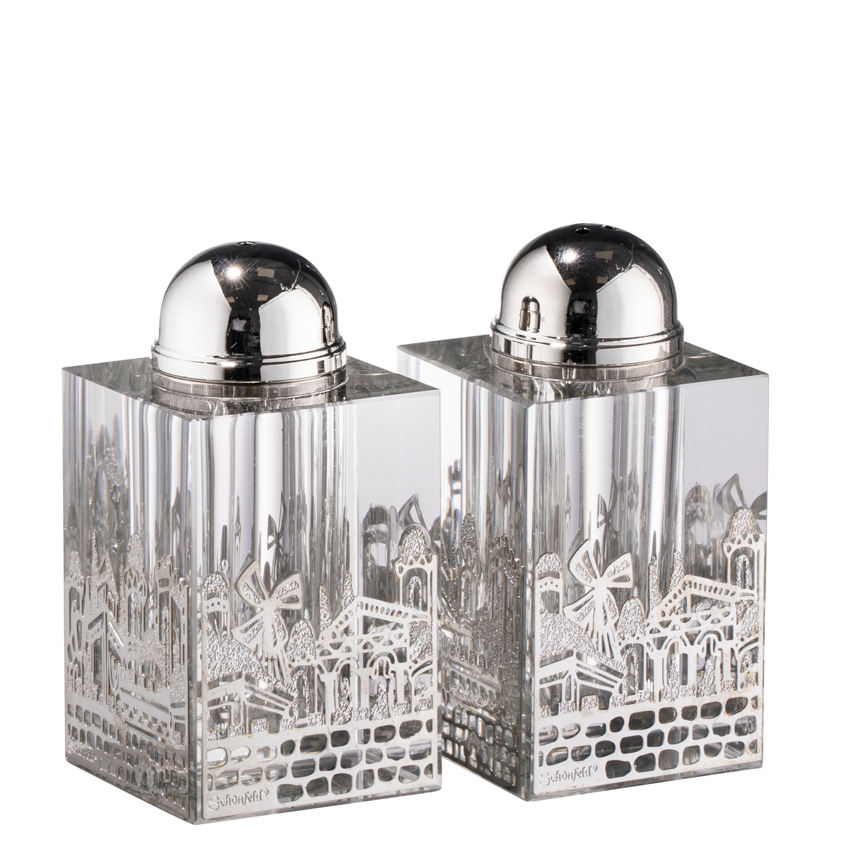 Crystal Salt & Pepper Set Silver Jerusalem 3"HX1.5" - LEHADAR