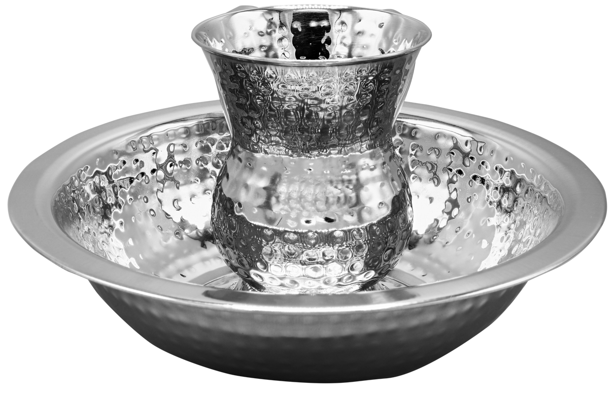 Washing Cup Set Hammered with wash cup on base - LEHADAR