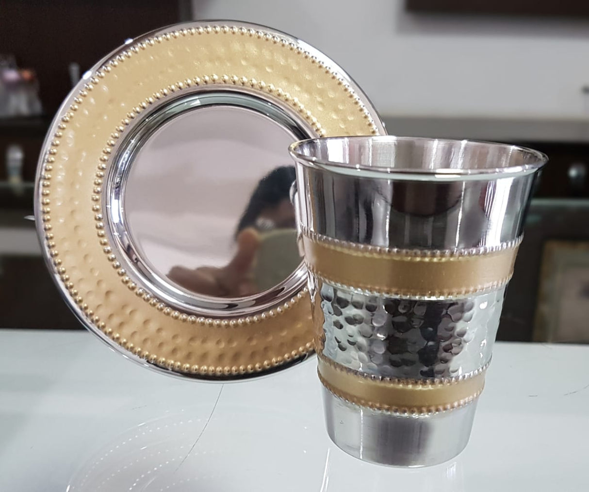 Kiddush Cup Set Hammered & Gold - LEHADAR