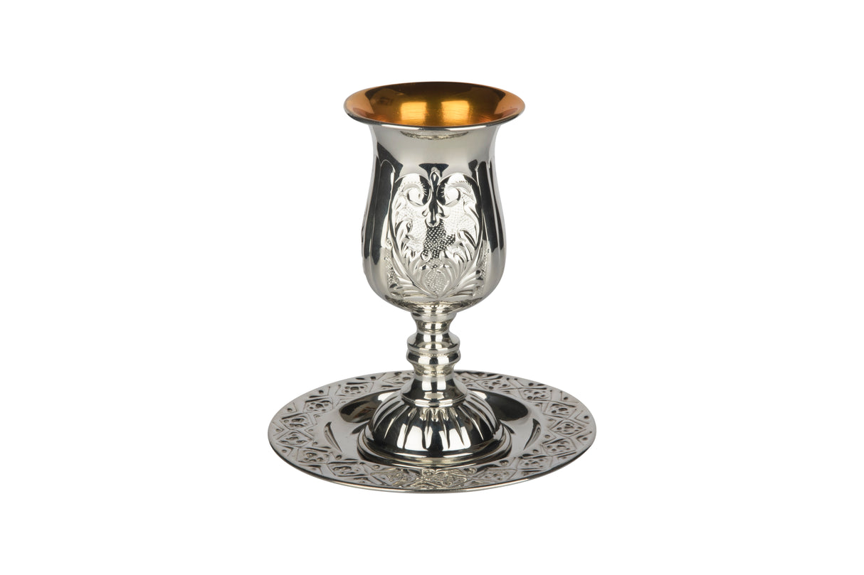 Silver Kiddush Cup Set With Stem 925 sc 5.5" - LEHADAR