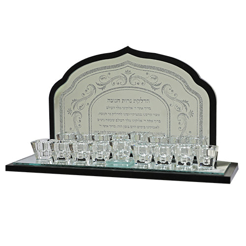 Crystal & Wood Menorah 11.8X6.5 Candle Lighting - LEHADAR