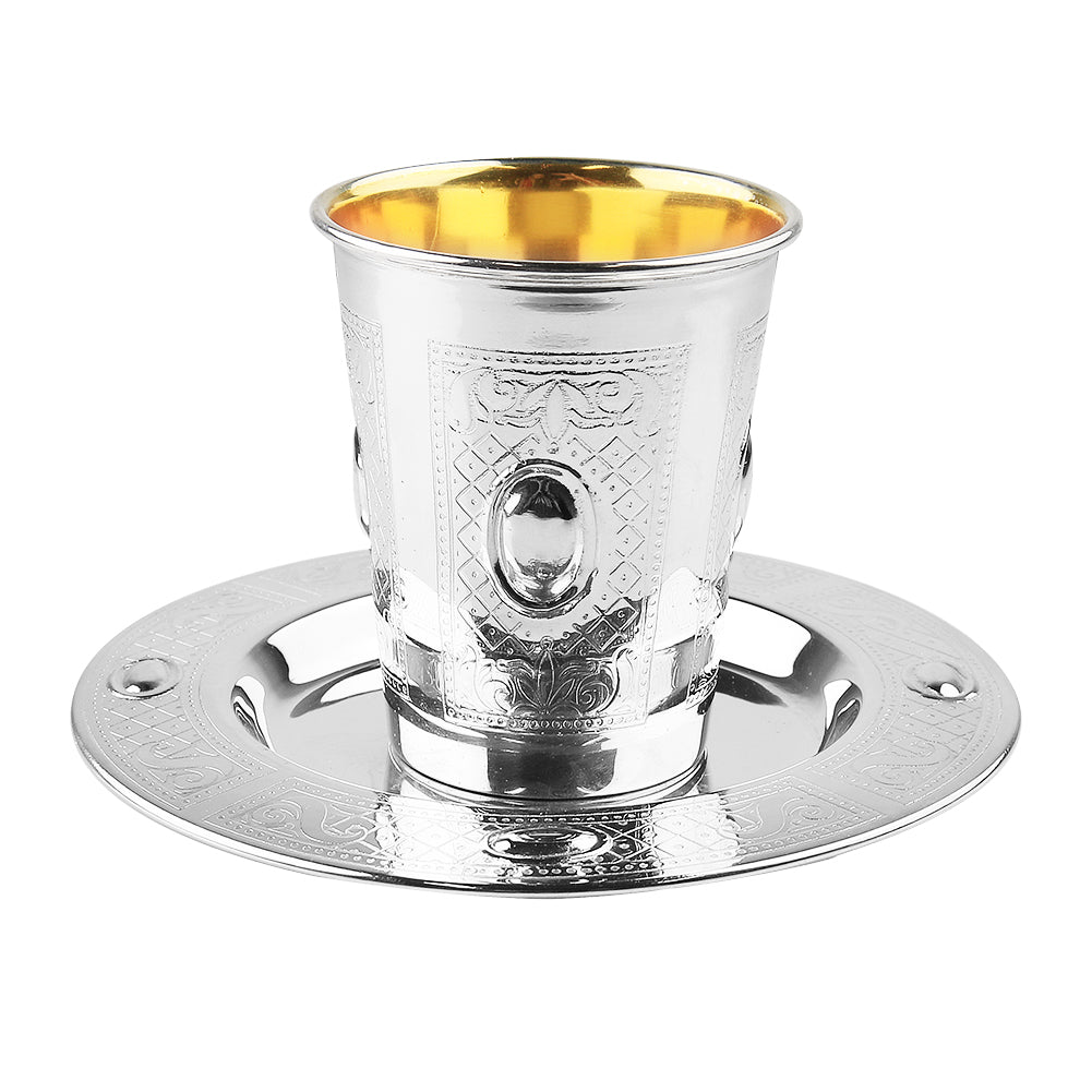 Kiddush Cup Set Eye Frame Design 925 Sterling Silver Coated 3" ( 140 ml 4.7 oz) - LEHADAR
