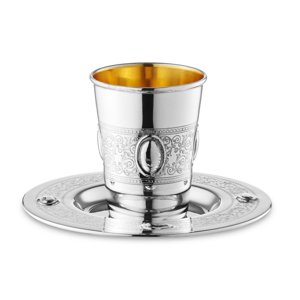 Kiddush Cup Set Eye Belt Design 925 Sterling Silver Coated 3" ( 140 ml 4.7 oz) - LEHADAR