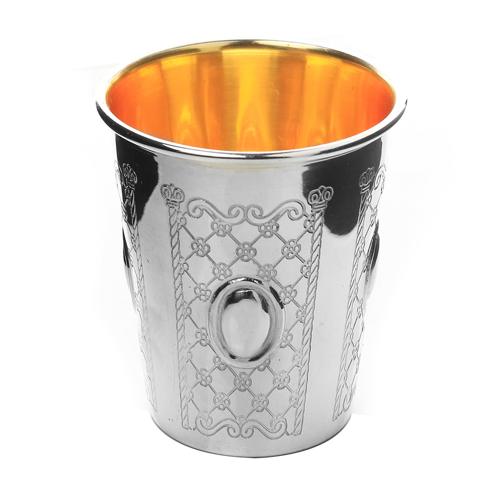 Kiddush Cup 5.5 oz. XP Flower Design 925 Silver Coated 3" ( 140 ml 4.7 oz) - LEHADAR