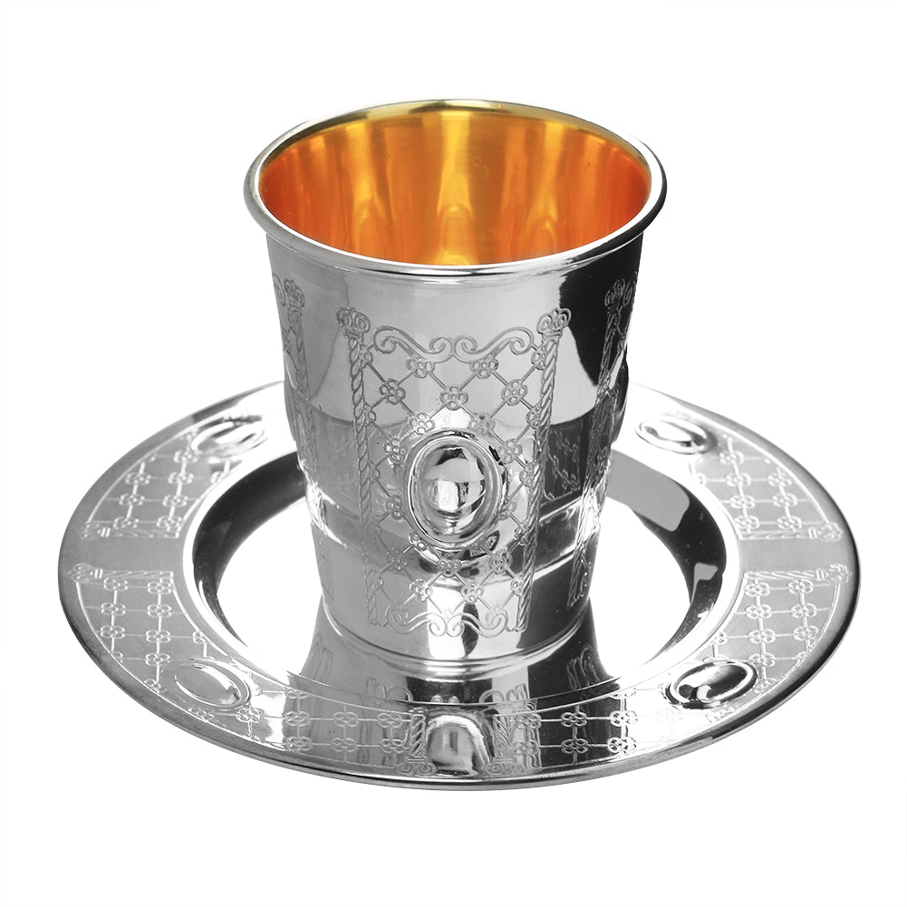Kiddush Cup Set XP Flower Design 925 Silver Coated 3" ( 140 ml 4.7 oz) - LEHADAR