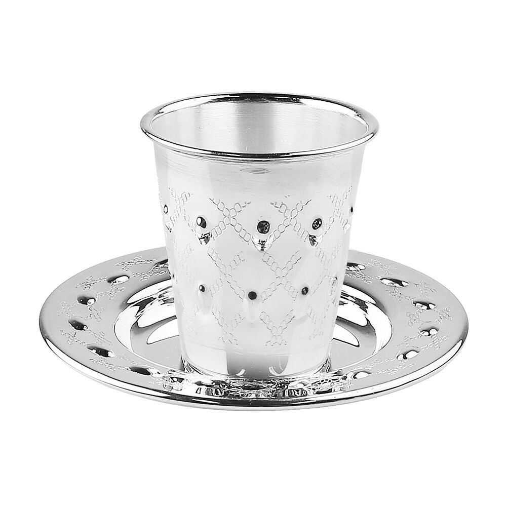 925 Silver Coated Mini Kiddush Cup Set Design 2.5" (3.04 oz 90 ml) - LEHADAR