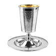 Kiddush Cup Set Diamond Design 925 Silver Coated - With Leg 5" - LEHADAR