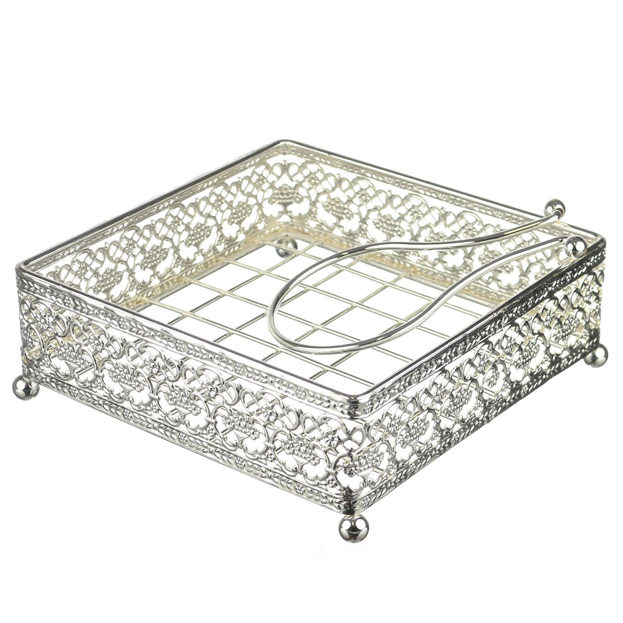 Napkin Holder Flat Wire style with Weighted arm Silver Plated 7.5 " - LEHADAR