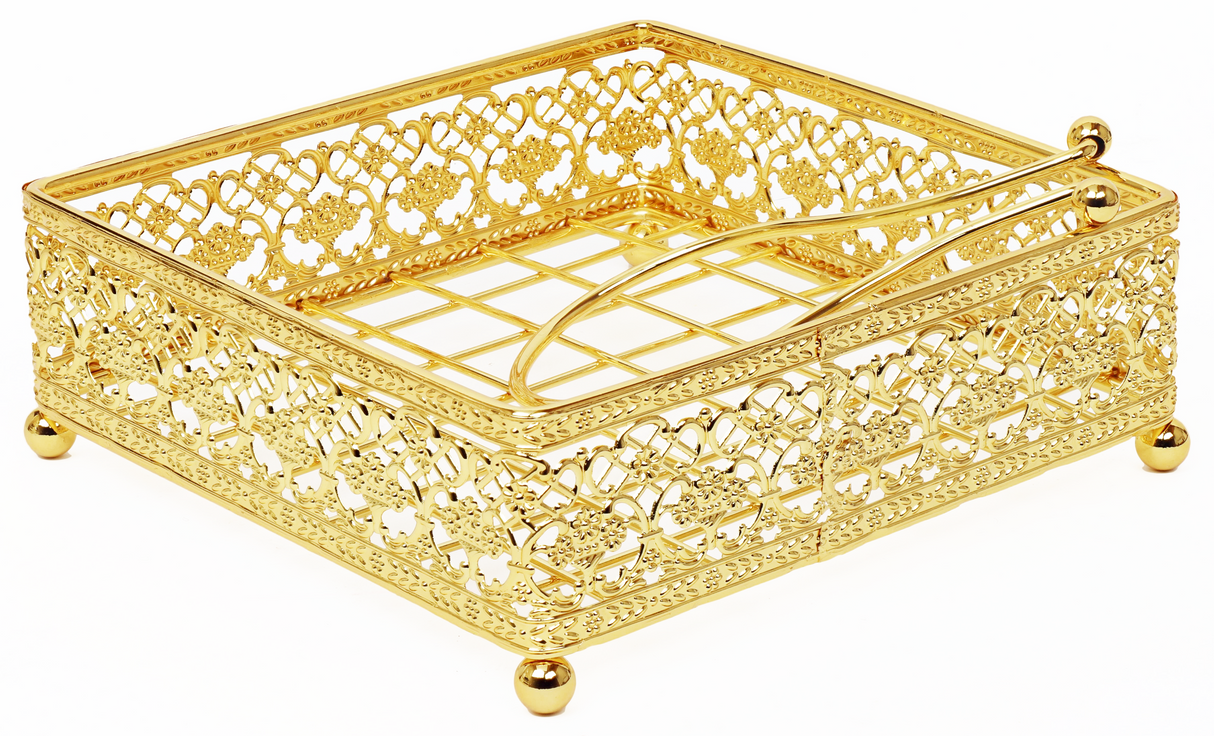 Napkin Holder Flat Wire style with Weighted arm Gold Plated 7.5 " - LEHADAR