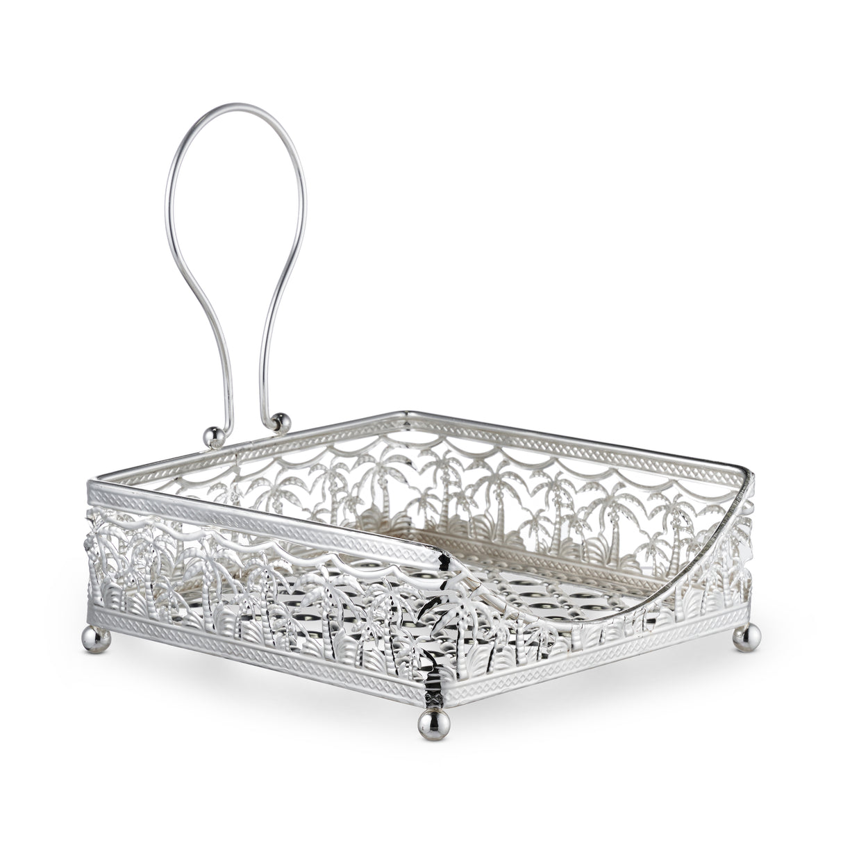 Napkin Holder Silver Plated Flat Palm tree design with Weighted arm Silver Plated 7.5 - LEHADAR