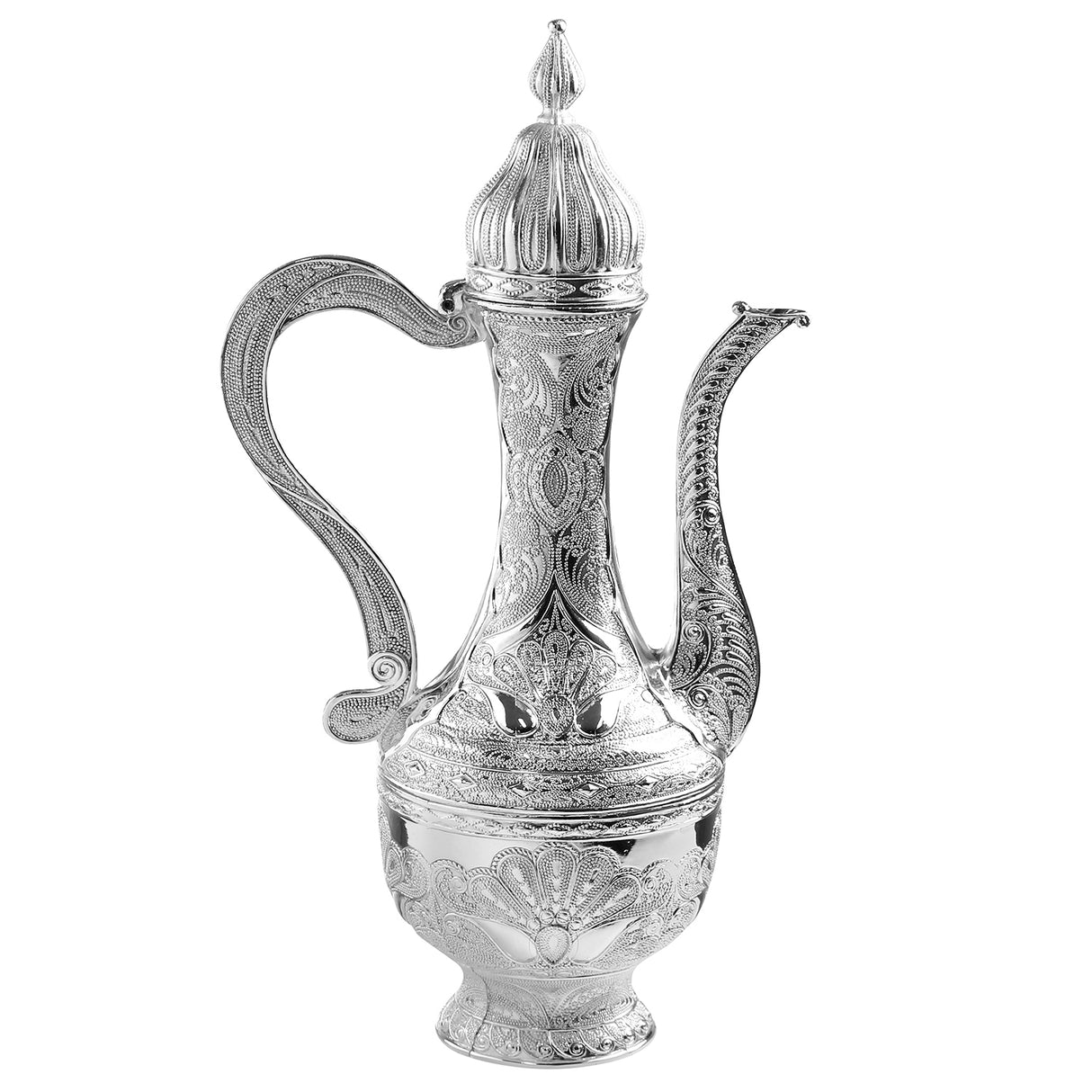 Chanukah Kriegel with cover / Oil Bottle Silver Plated Filigree 10.5" - LEHADAR