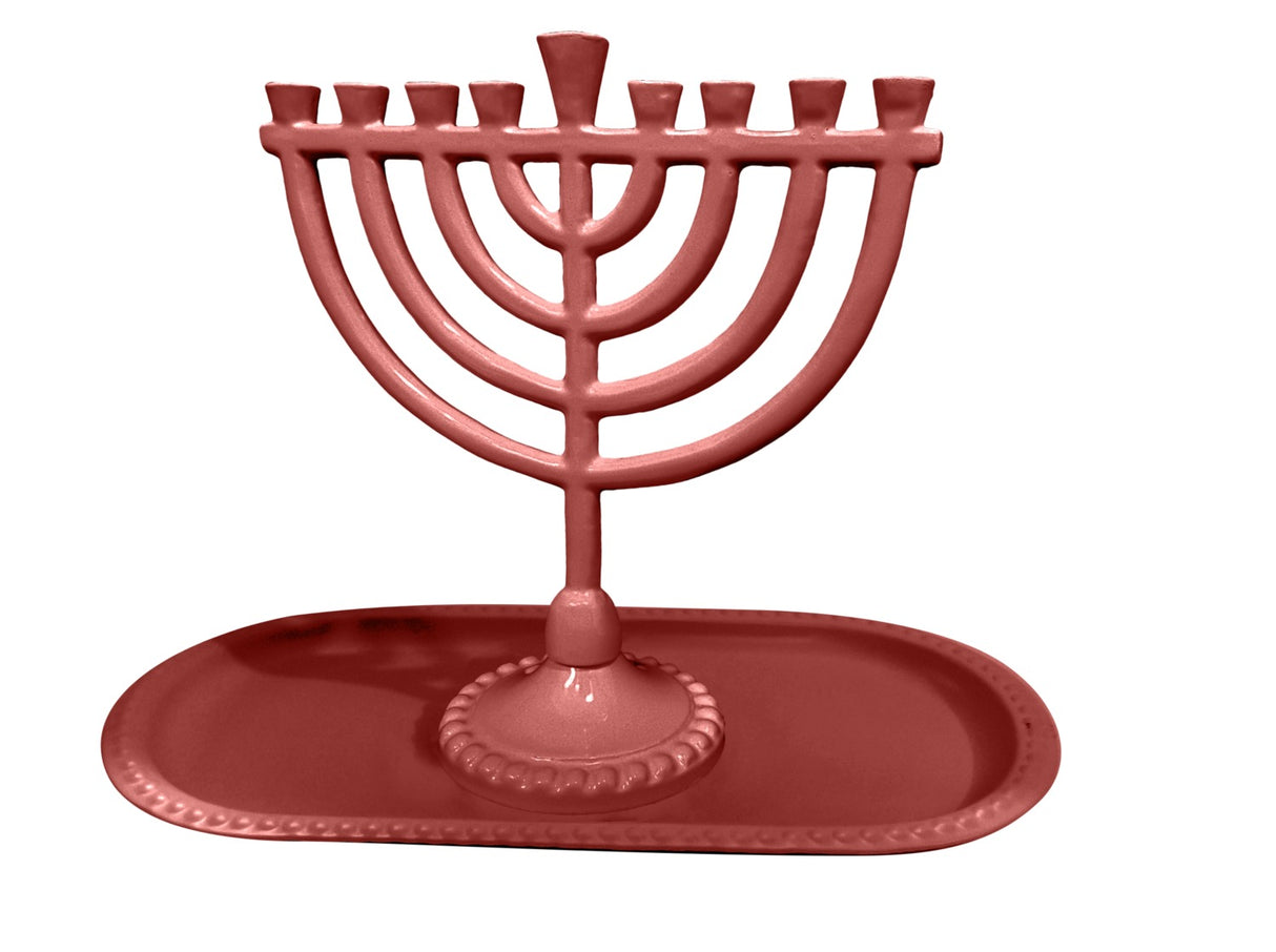 Menorah And Tray Set Red , Menorah 6Wx6.5H" Tray 8x4 " - LEHADAR