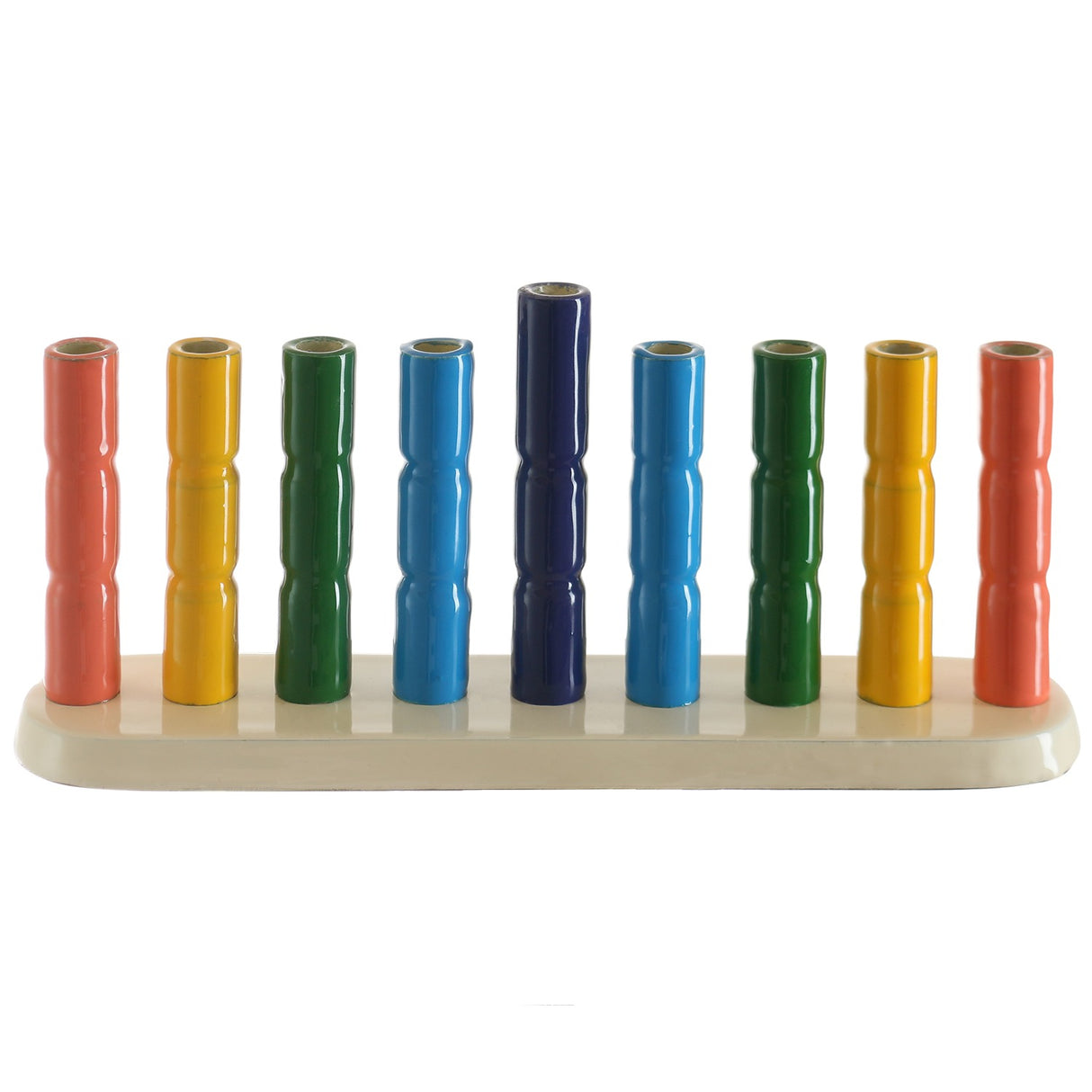 Strip Menorah Rainbow Colors 4" H x 2"D x 9"L - LEHADAR