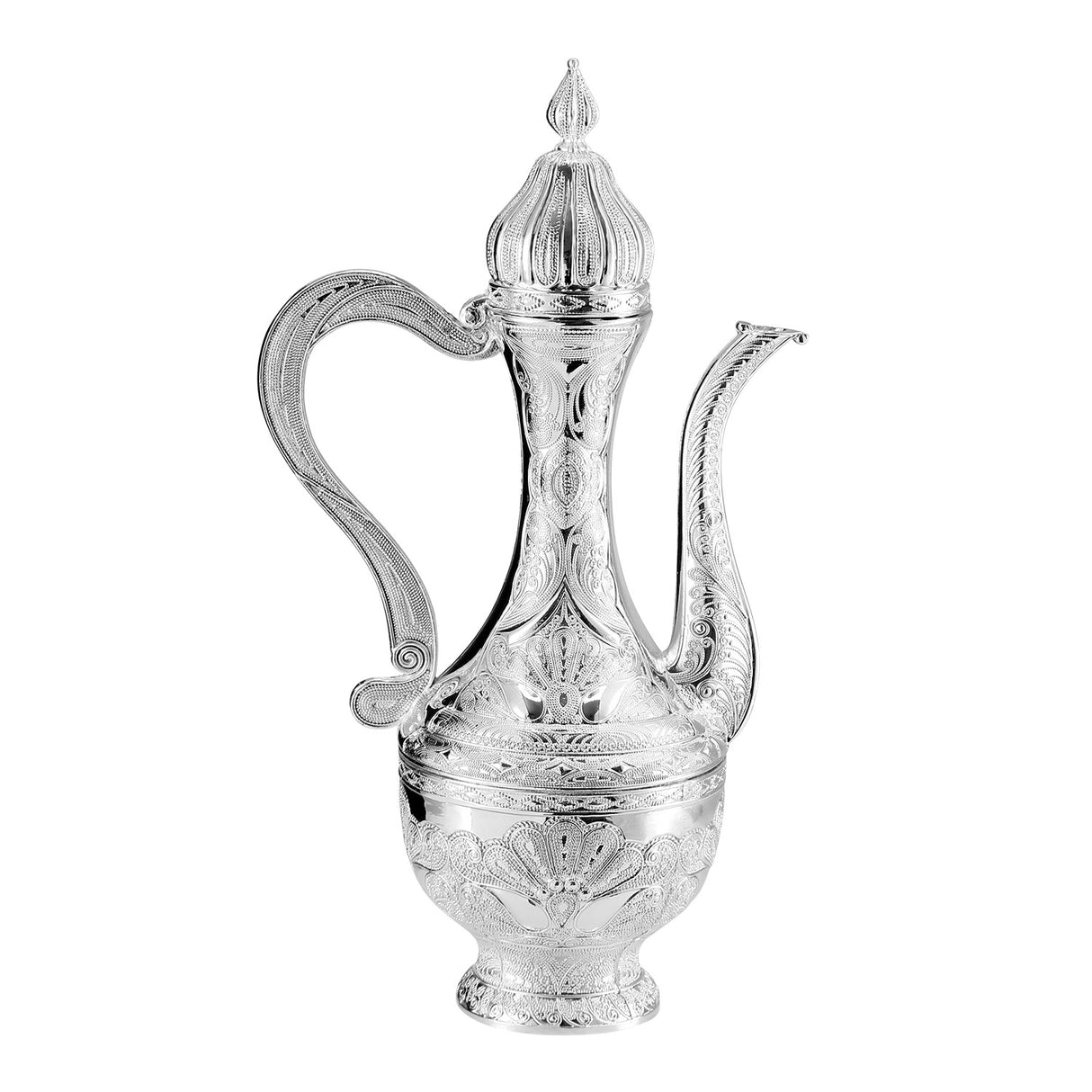 Chanukah Kriegel /Oil Bottle Silver Plated With Cover Filigree 8.5" - LEHADAR