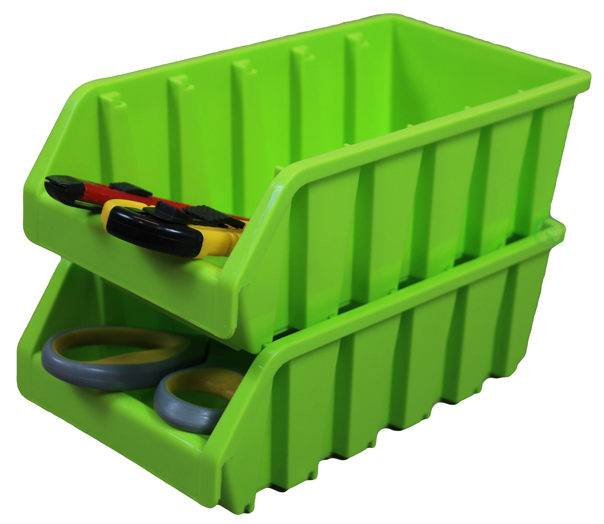 Set of 2 Plastic Storage Stacking Bins, Green - LEHADAR