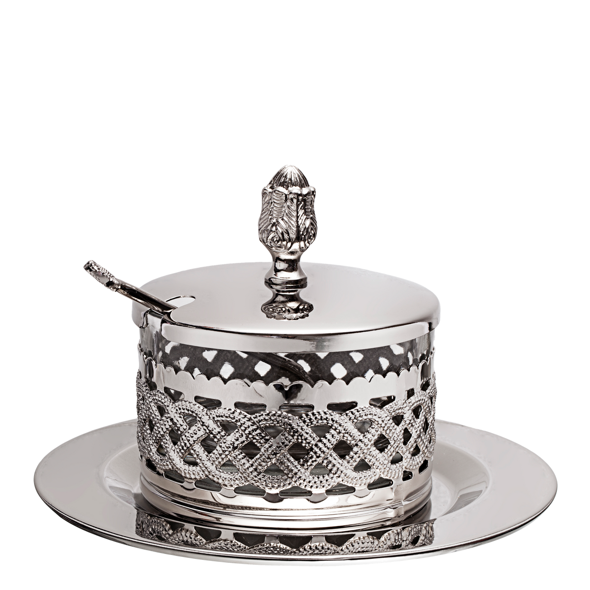 Honey Dish Silver Plated With Plate 4.5" H X 3.5" - LEHADAR