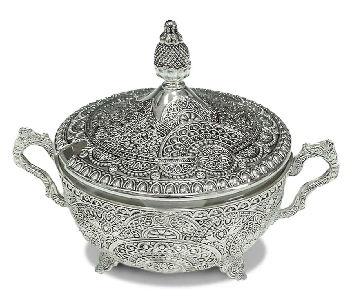 Dish Silver Plated Filigree With Spoon - LEHADAR