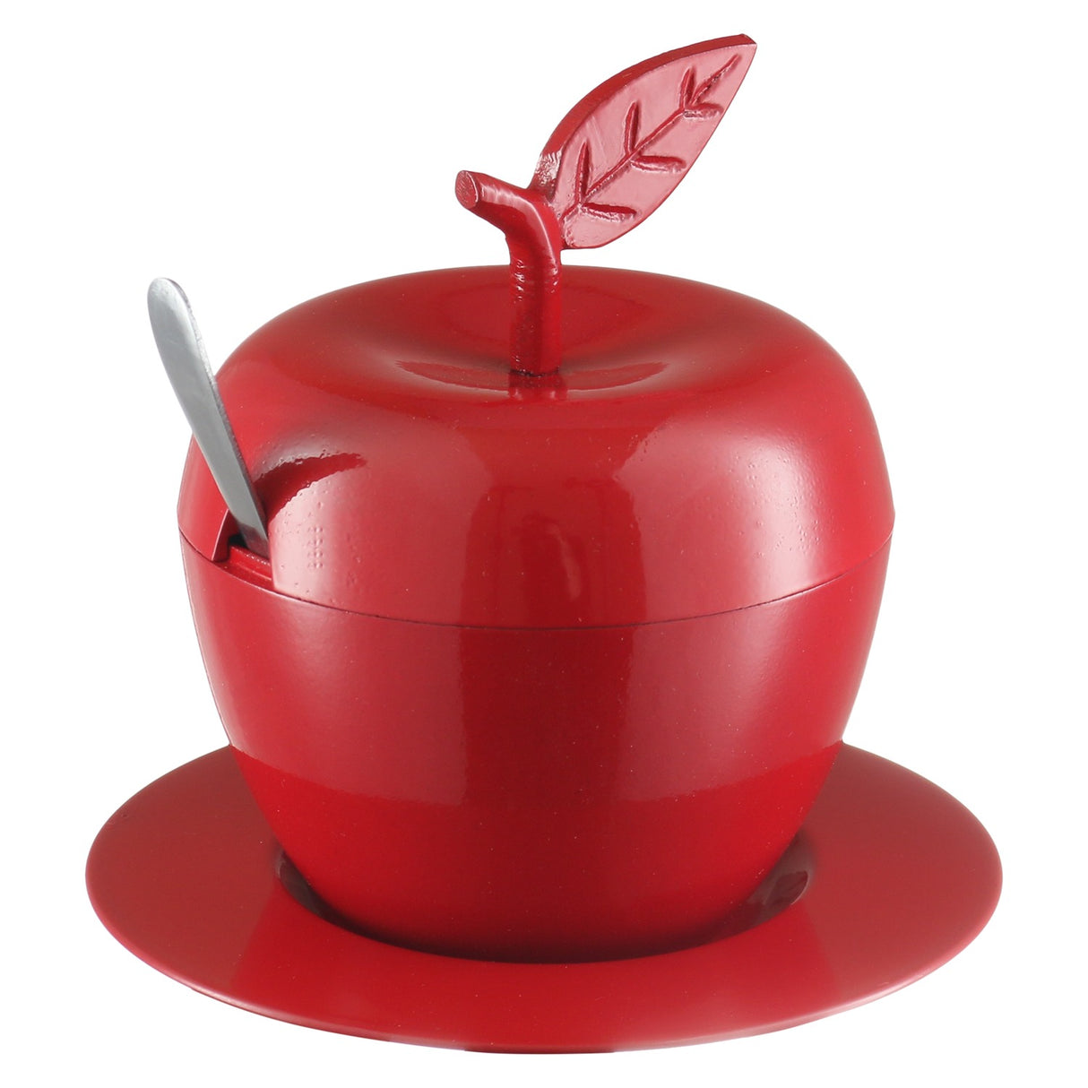 Honey Dish Apple Shape Red Aluminum With Tray & Spoon - LEHADAR