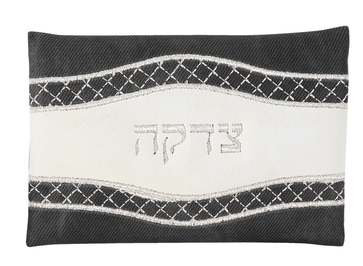 Tzedakah Bag Leather Look Black & White 3.5 x5 " - LEHADAR