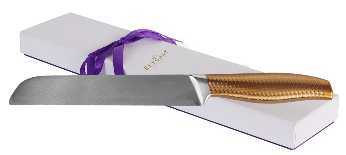 Swivel Striped Handle Knife Stainless Steel Gold Handle Non Serrated 13" - LEHADAR