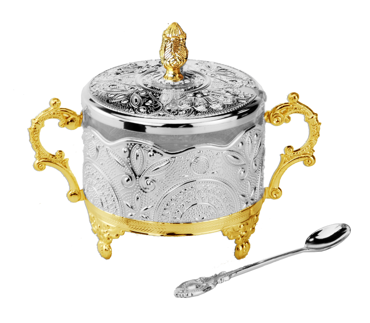 Honey Dish Silver & Gold Plated Filigree Design 5.5x3.5x4.5 - LEHADAR