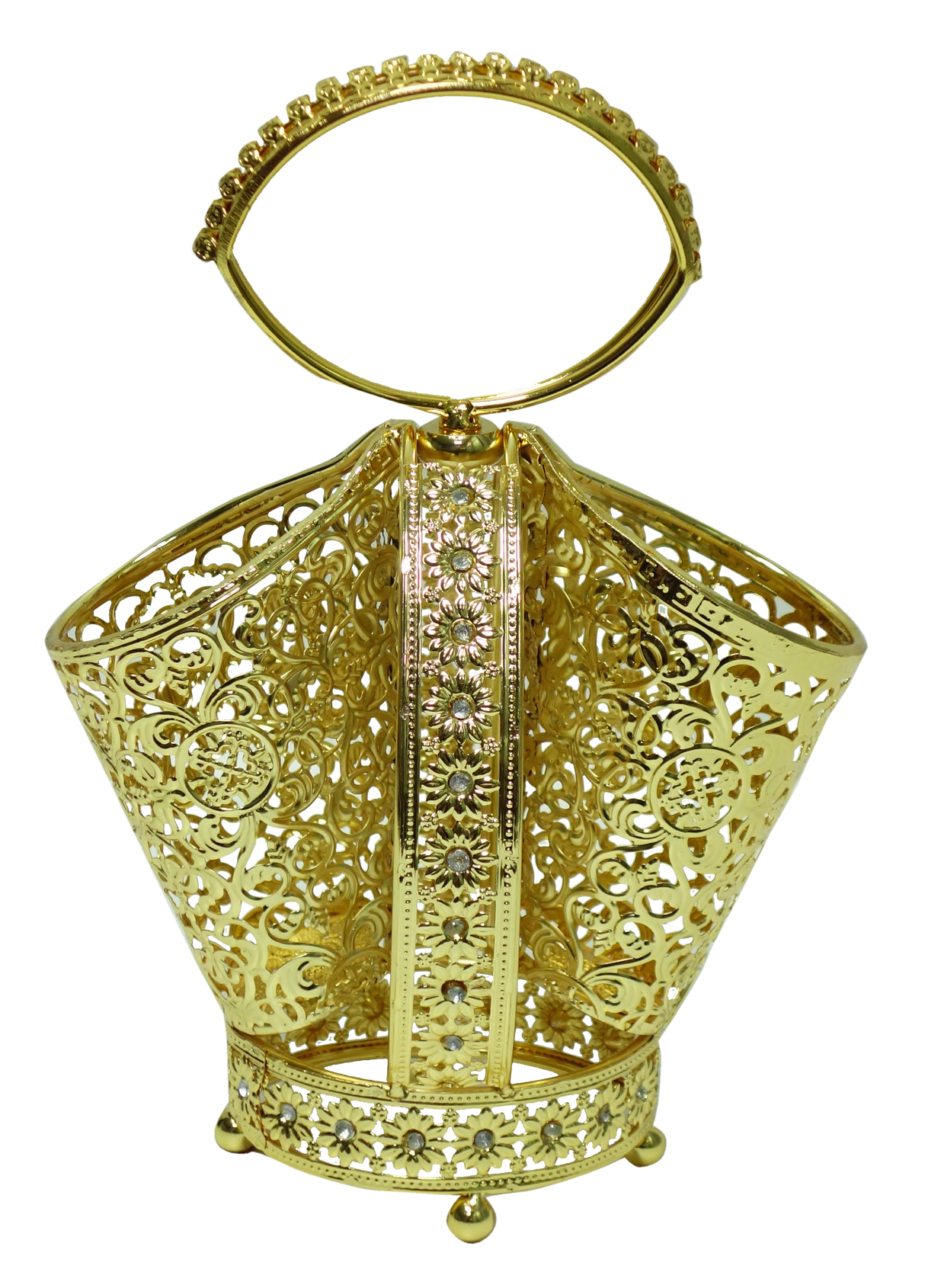 Cutlery Holder 2 Section Gold With Diamonds 10x8" - LEHADAR