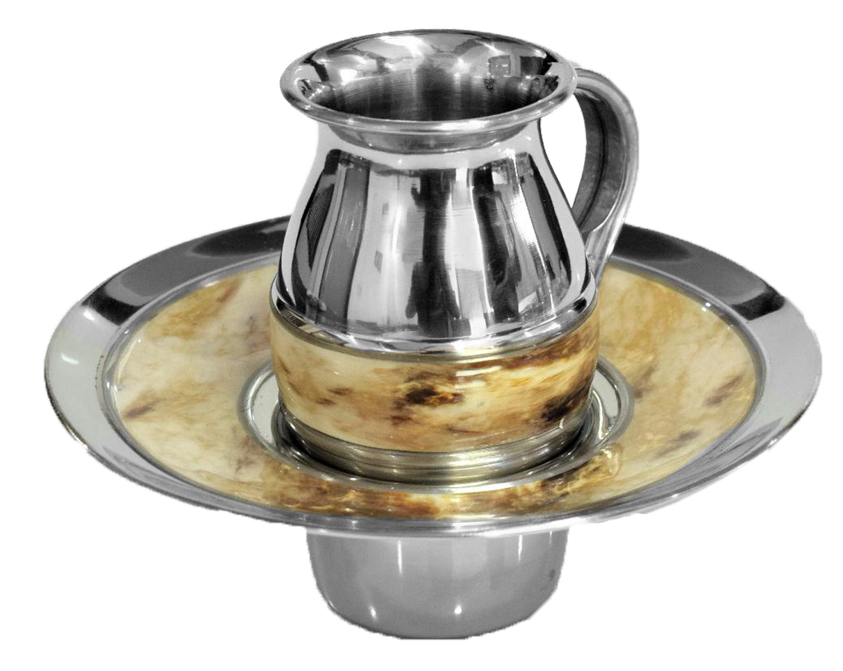 Stainless Steel Mayim Achronim With Beige Marble Design - LEHADAR