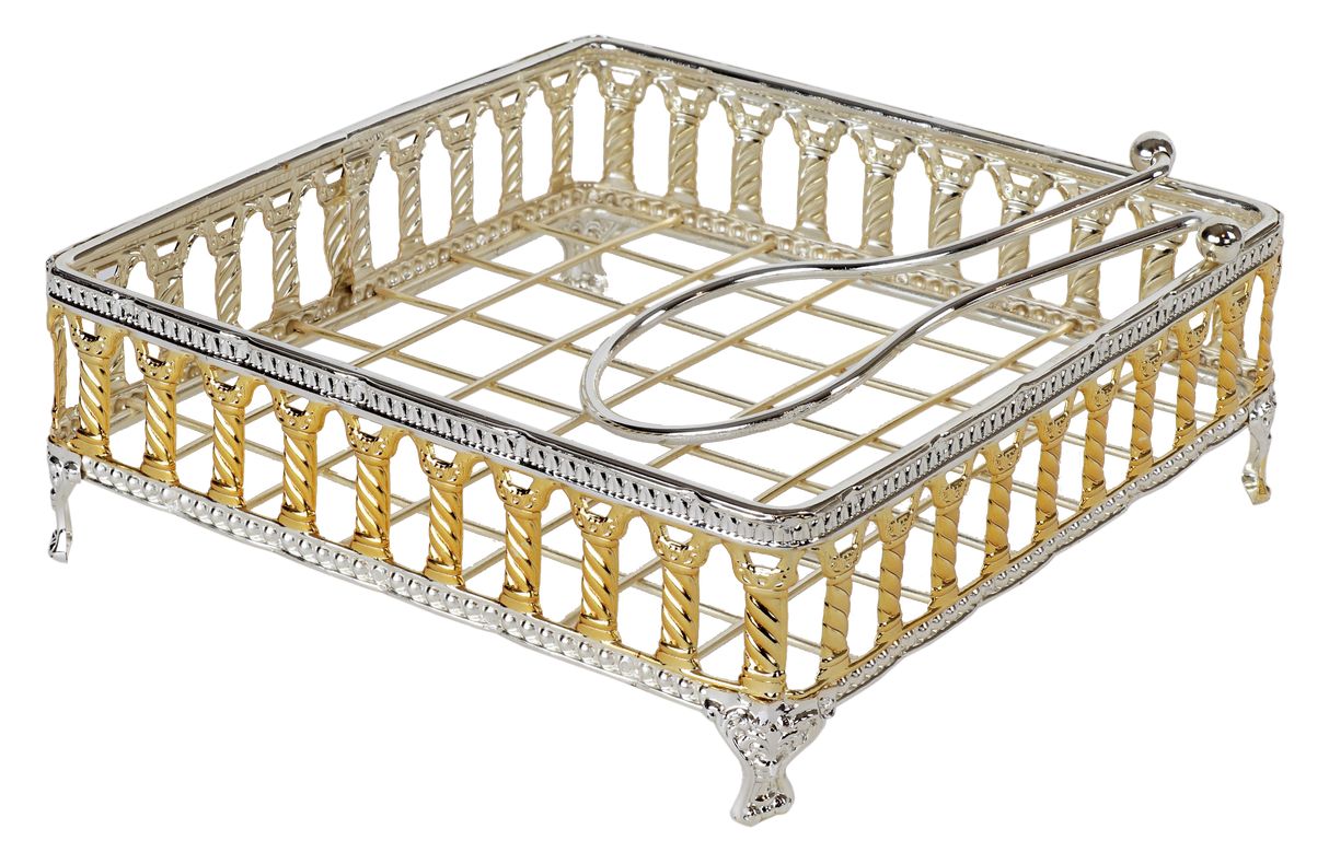 Gold & Silver Plated Flat Napkin Holder With Weighted Arm 7.5"W Royal Palace Design - LEHADAR