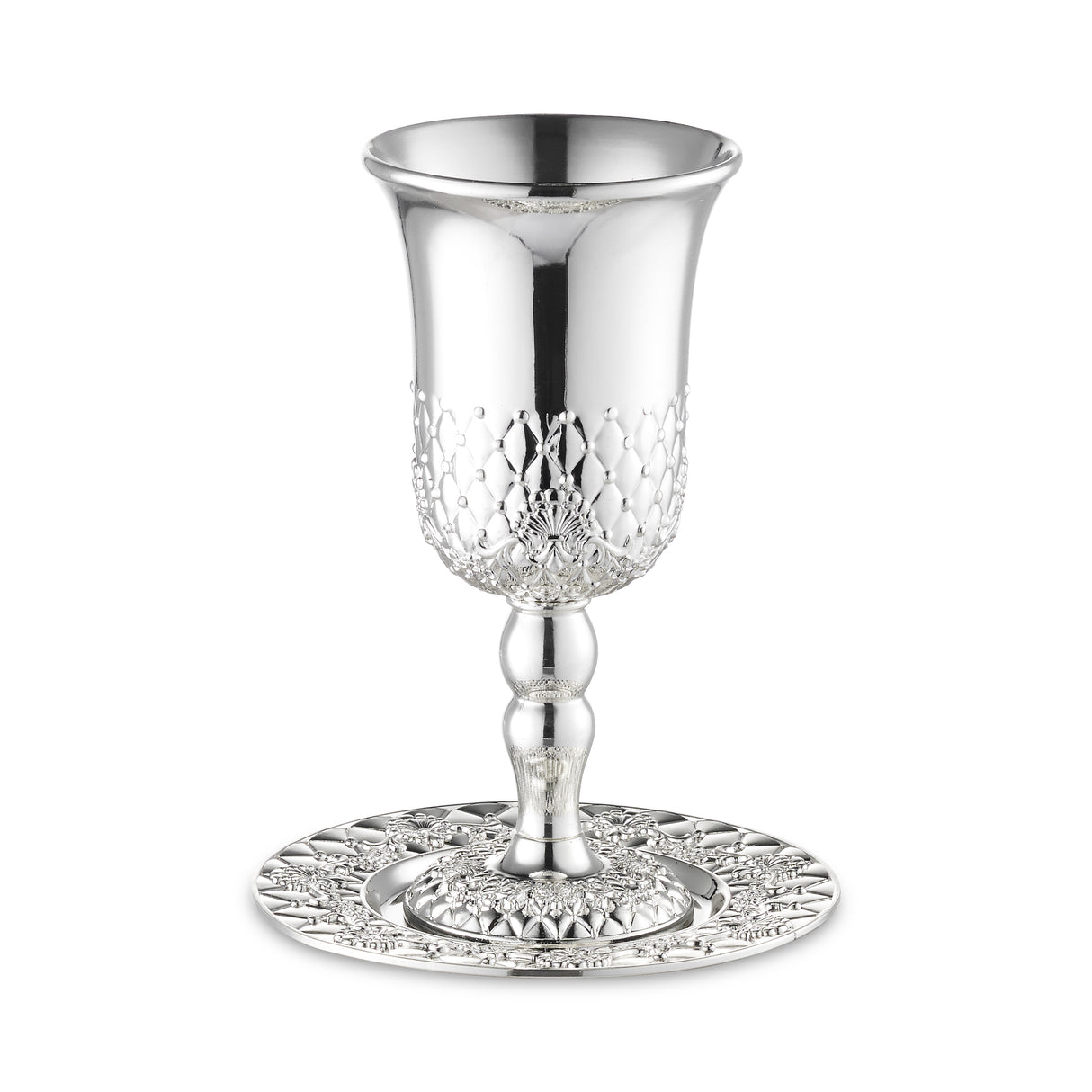 Silver Plated Kiddush Cup Set on Stem 6" tall - LEHADAR
