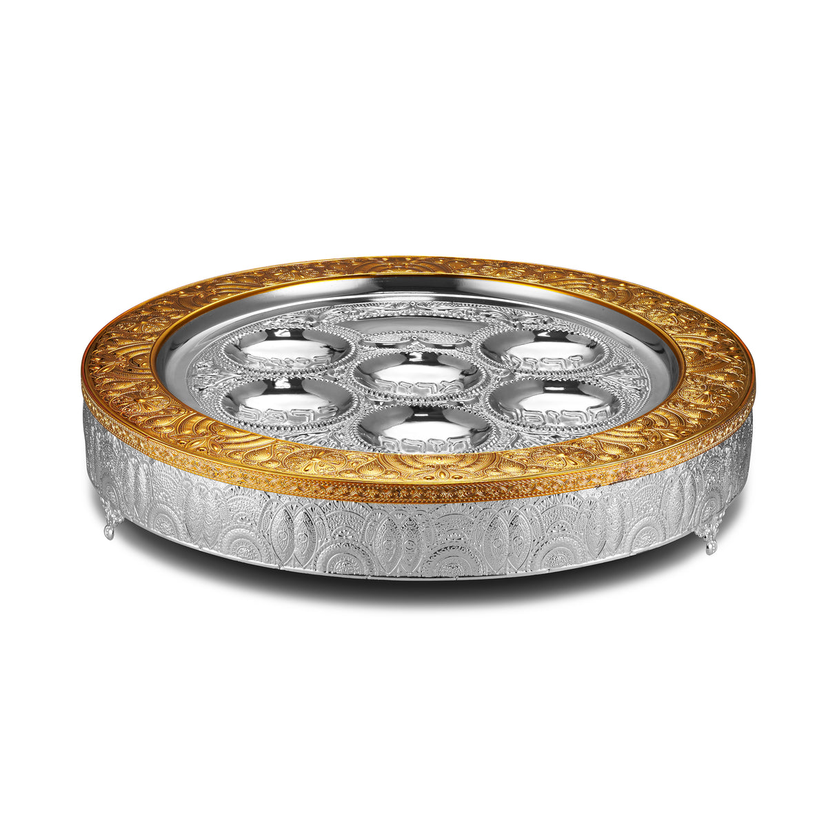 Kaareh Box - Seder Plate +Matzah Holder Gold & Silver Plated 15.75" - LEHADAR