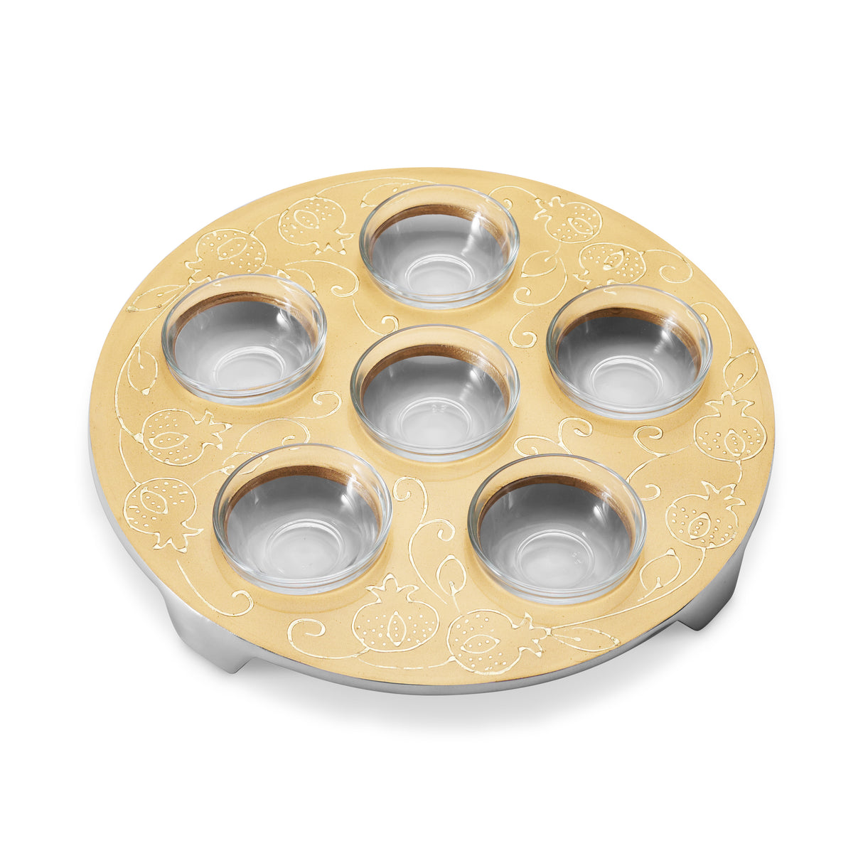 Seder Plate - Gold Pomegranate Design - Stainless Steel - LEHADAR