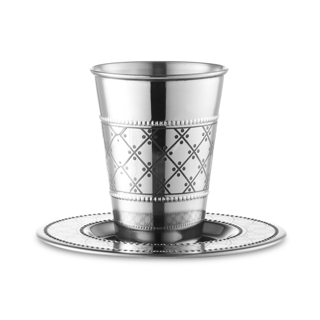 stainless Steel Kiddush Cup with Tray - Diamond design - LEHADAR